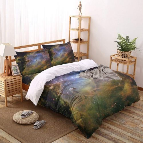  GreaBen 4 Pieces Duvet Cover Set Comfort Bed Sheet Set for Girls Boys,Cool 3D Galaxy Universe Pattern Bedding Sets for Women Men,Include 1 Duvet Cover + 1 Bed Sheets + 2 Pillow Cas