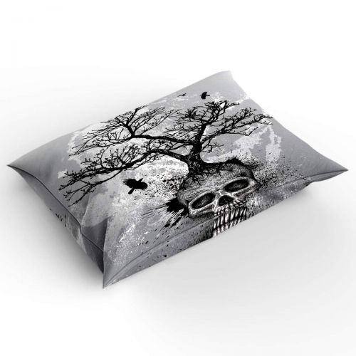  GreaBen 4 Pieces Duvet Cover Set Comfort Bed Sheet Set for Girls Boys,Black and White Skull Head Tree Pattern Bedding Sets for Women Men,Include 1 Duvet Cover + 1 Bed Sheets + 2 Pi