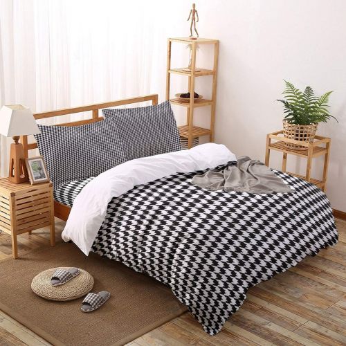  GreaBen 4 Pieces Duvet Cover Set Comfort Bed Sheet Set for Girls Boys,Classic Houndstooth Pattern Bedding Sets for Women Men,Include 1 Duvet Cover + 1 Bed Sheets + 2 Pillow Case Fu