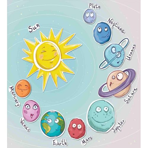  GreaBen Full Bedding Sets for Boys,Space Duvet Cover Set,Cute Cartoon Sun and Planets of Solar System Fun Celestial Chart Baby Kids Nursery Theme,1 Flat Sheet 1 Fitted Sheet and 2