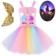GreaSmart Baby Girls Rainbow Unicorn Dress with Wings LED Headband for Birthday Party Flower Princess Tutu