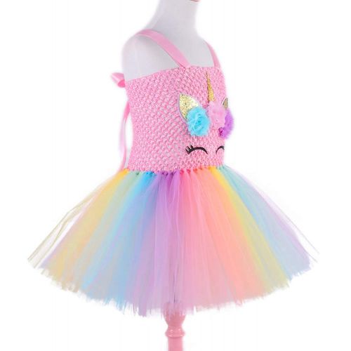  GreaSmart Baby Girls Rainbow Unicorn Dress with Wings LED Headband for Birthday Party Flower Princess Tutu