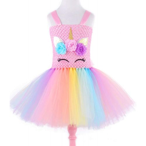  GreaSmart Baby Girls Rainbow Unicorn Dress with Wings LED Headband for Birthday Party Flower Princess Tutu