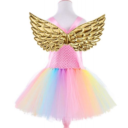  GreaSmart Baby Girls Rainbow Unicorn Dress with Wings LED Headband for Birthday Party Flower Princess Tutu