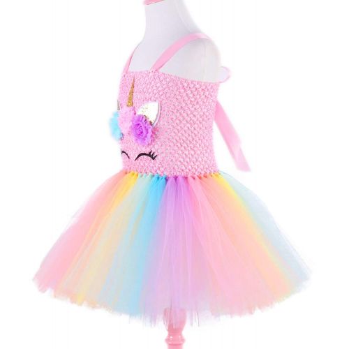  GreaSmart Baby Girls Rainbow Unicorn Dress with Wings LED Headband for Birthday Party Flower Princess Tutu