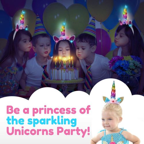  GreaSmart Baby Girls Rainbow Unicorn Dress with Wings LED Headband for Birthday Party Flower Princess Tutu