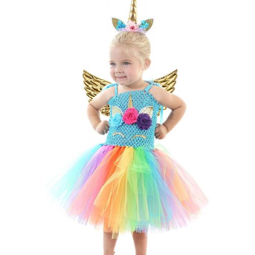  GreaSmart Baby Girls Rainbow Unicorn Dress with Wings LED Headband for Birthday Party Flower Princess Tutu