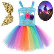 GreaSmart Baby Girls Rainbow Unicorn Dress with Wings LED Headband for Birthday Party Flower Princess Tutu