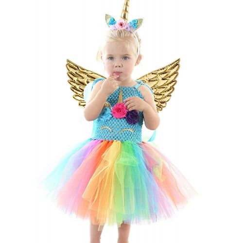  GreaSmart Baby Girls Rainbow Unicorn Dress with Wings LED Headband for Birthday Party Flower Princess Tutu
