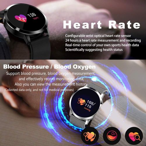  GreaSmart Smart Watch Waterproof for Women Men, Fitness Tracker with Heart Rate Blood Pressure Sleep Monitor Pedometer Game Wearable Activity Tracker Wristband for Holiday Birthday Gifts (Bl