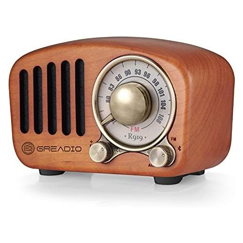  Vintage Radio Retro Bluetooth Speaker- Greadio Cherry Wooden FM Radio with Old Fashioned Classic Style, Strong Bass Enhancement, Loud Volume, Bluetooth 4.2 Wireless Connection, TF