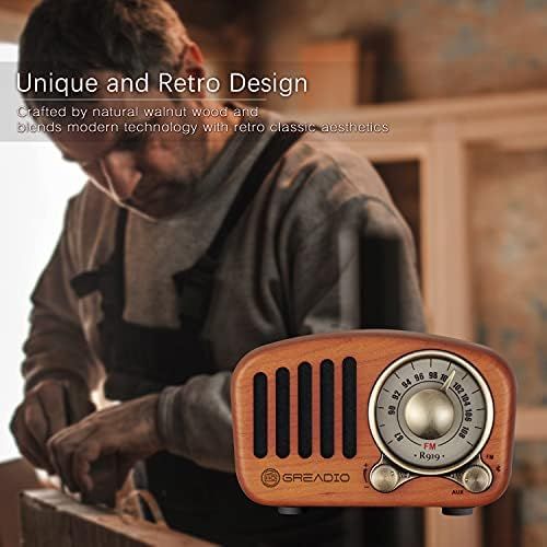  Vintage Radio Retro Bluetooth Speaker- Greadio Cherry Wooden FM Radio with Old Fashioned Classic Style, Strong Bass Enhancement, Loud Volume, Bluetooth 4.2 Wireless Connection, TF
