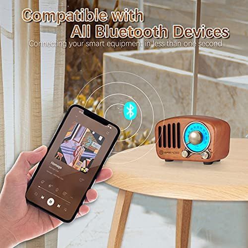  Vintage Radio Retro Bluetooth Speaker- Greadio Cherry Wooden FM Radio with Old Fashioned Classic Style, Strong Bass Enhancement, Loud Volume, Bluetooth 4.2 Wireless Connection, TF