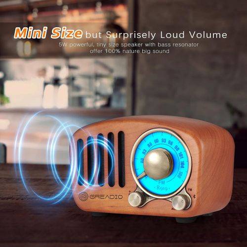  Vintage Radio Retro Bluetooth Speaker- Greadio Cherry Wooden FM Radio with Old Fashioned Classic Style, Strong Bass Enhancement, Loud Volume, Bluetooth 4.2 Wireless Connection, TF