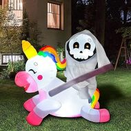 Great Halloween 5 ft Reaper Ride on Unicorn Inflatable with Build-in LEDs Blow Up Inflatables for Halloween Party Indoor, Outdoor, Yard, Garden, Lawn Decorations