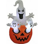 Great 5 Foot Halloween Inflatable Yard Party Blowup Decoration Three Ghosts Pumpkin