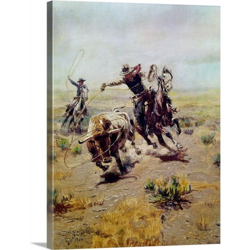  Great Big Canvas Great BIG Canvas | Charles Marion Russell Premium Thick-Wrap Canvas entitled Cowboy Roping a Steer