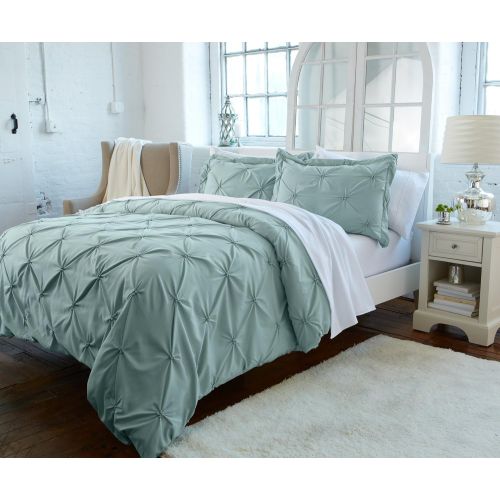  Great Bay Home Signature Pinch Pleated Pintuck Duvet Cover with Button Closure. Luxuriously Soft 100% Brushed Microfiber with Textured Pintuck Pleats and Corner Ties (Full/Queen, E