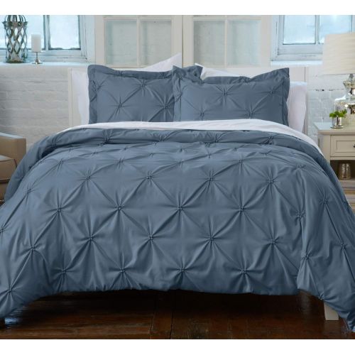  Great Bay Home Signature Pinch Pleated Pintuck Duvet Cover with Button Closure. Luxuriously Soft 100% Brushed Microfiber with Textured Pintuck Pleats and Corner Ties (Full/Queen, S