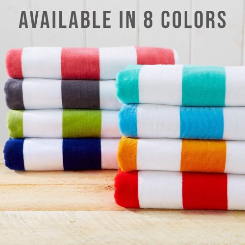  Great Bay Home 4 Pack Plush Velour 100% Cotton Beach Towels. Cabana Stripe Pool Towels for Adults. (Orange, 4 Pack- 30 x 60)