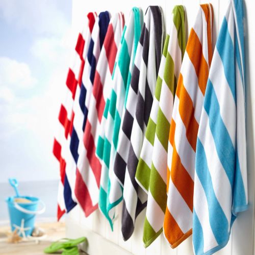  Great Bay Home 4 Pack Plush Velour 100% Cotton Beach Towels. Cabana Stripe Pool Towels for Adults. (Orange, 4 Pack- 30 x 60)