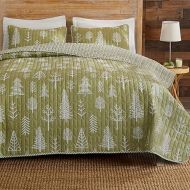 Great Bay Home Twin Reversible Rustic Lodge Sage and Red Bedspread Quilt with Sham - All Season Cabin Forest Coverlet Bedding Set (Includes 1 Quilt, 1 Pillow Sham)
