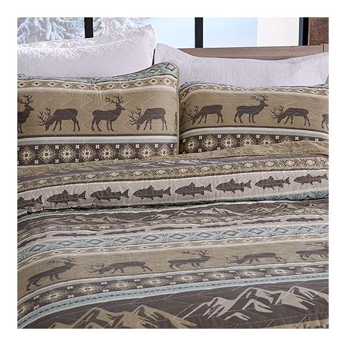  Great Bay Home 3-Piece Reversible Rustic Lodge Bedspread Quilt with 2 Shams. All-Season Quilt Set. (King, Yosemite)