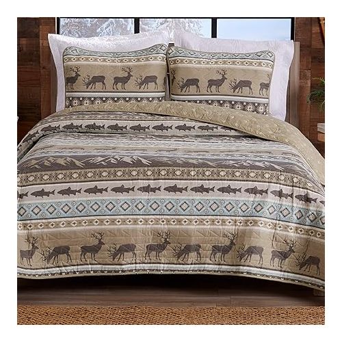  Great Bay Home 3-Piece Reversible Rustic Lodge Bedspread Quilt with 2 Shams. All-Season Quilt Set. (King, Yosemite)