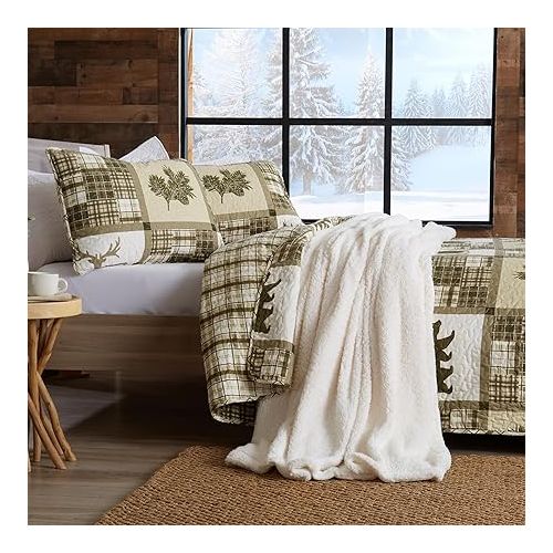  Great Bay Home Lodge Bedspread Twin Size Kid's Quilt Set with 1 Sham. Cabin 2-Piece Reversible All Season Quilt Set. Rustic Quilt Coverlet Bed Set. Stonehurst Collection.