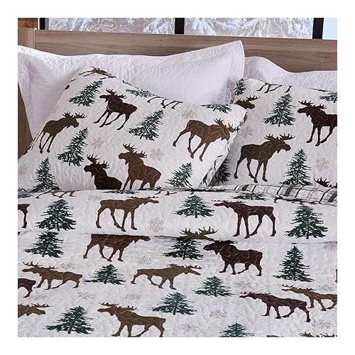  Great Bay Home Lodge Bedspread King Size Quilt with 2 Shams. Cabin 3-Piece Reversible All Season Quilt Set. Rustic Quilt Coverlet Bed Set. Wilderness Collection (Moose - Chocolate)