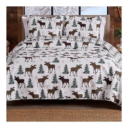  Great Bay Home Lodge Bedspread King Size Quilt with 2 Shams. Cabin 3-Piece Reversible All Season Quilt Set. Rustic Quilt Coverlet Bed Set. Wilderness Collection (Moose - Chocolate)