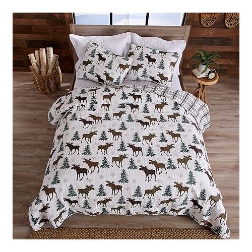  Great Bay Home Lodge Bedspread King Size Quilt with 2 Shams. Cabin 3-Piece Reversible All Season Quilt Set. Rustic Quilt Coverlet Bed Set. Wilderness Collection (Moose - Chocolate)