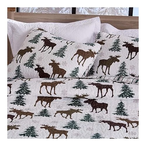  Great Bay Home Lodge Bedspread Twin Size Quilt with 1 Sham. Cabin 2- Piece Reversible All Season Quilt Set. Rustic Quilt Coverlet Bed Set. Wilderness Collection (Moose - Chocolate)