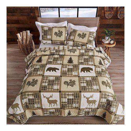  Great Bay Home Lodge Bedspread Full/Queen Size Quilt with 2 Shams. Cabin 3-Piece Reversible All Season Quilt Set. Rustic Quilt Coverlet Bed Set. Stonehurst Collection.