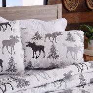 Lodge Bedspread Twin Size Kid's Quilt Set with 1 Sham. Cabin 2- Piece Reversible All Season Quilt Set. Rustic Quilt Coverlet Bed Set. Wilderness Collection (Moose - Grey)