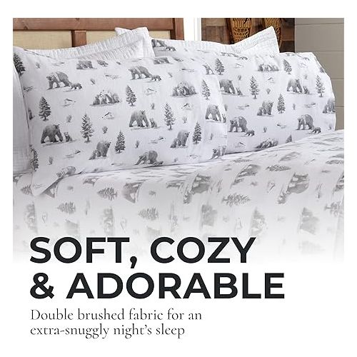  Great Bay Home 100% Turkish Cotton California King Lodge Holiday Flannel Sheet Set | Deep Pocket, Soft Sheets | Warm,Double Brushed Bed Sheets | Flannel Sheets (Calking,North Pole Polar Bears)
