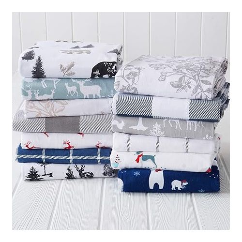  Great Bay Home 100% Turkish Cotton California King Lodge Holiday Flannel Sheet Set | Deep Pocket, Soft Sheets | Warm,Double Brushed Bed Sheets | Flannel Sheets (Calking,North Pole Polar Bears)