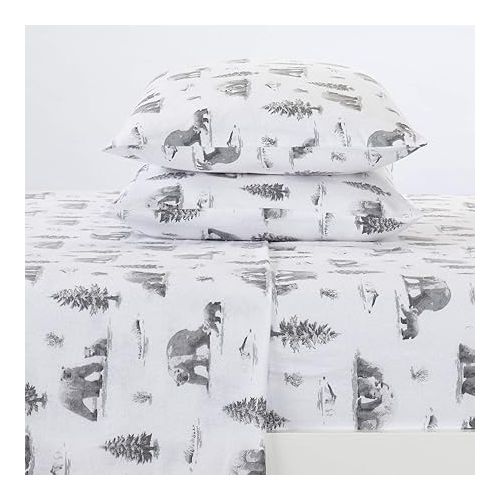  Great Bay Home 100% Turkish Cotton California King Lodge Holiday Flannel Sheet Set | Deep Pocket, Soft Sheets | Warm,Double Brushed Bed Sheets | Flannel Sheets (Calking,North Pole Polar Bears)