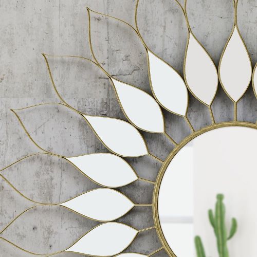 Great Deal Furniture Evan Glam Flower Wall Mirror, Gold