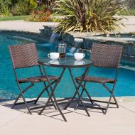 Great Deal Furniture 229663 Cantinela 3pc Outdoor Folding Bistro Set, Brown