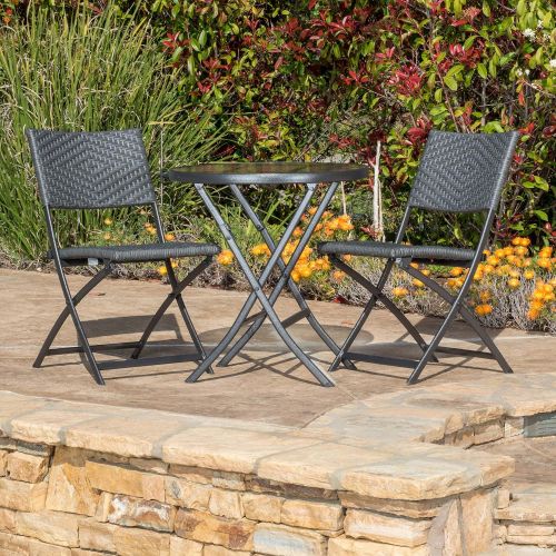  Great Deal Furniture 229663 Cantinela 3pc Outdoor Folding Bistro Set, Brown