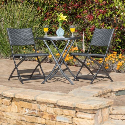  Great Deal Furniture 229663 Cantinela 3pc Outdoor Folding Bistro Set, Brown
