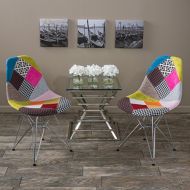 Great Deal Furniture Cassius Eames Style Mid Century Modern Multi-Color Patchwork Fabric Chairs (Set of 2)