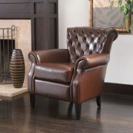 Great Deal Furniture Shafford Brown Tufted Leather Club Chair w/Rolled Arms and Back