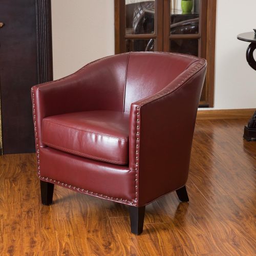  Great Deal Furniture Carlton | Leather Club Chair with Studded Accents | in Red