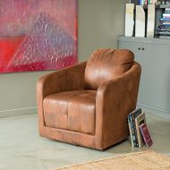 Great Deal Furniture Bernhoft | Aged Microfiber Swivel Club Chair | in Distressed Brown