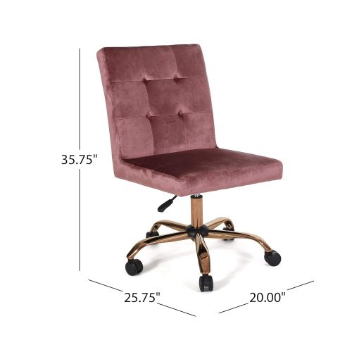  Great Deal Furniture Theodore Glam Tufted Home Office Chair with Swivel Base, Blush and Rose Gold Finish