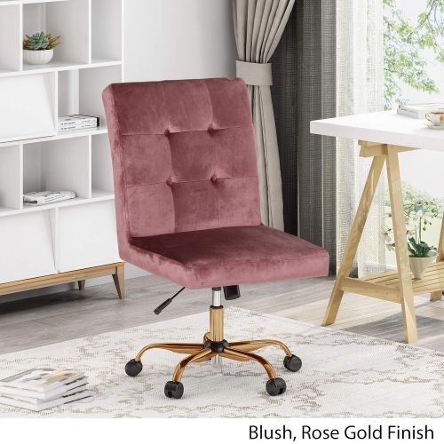  Great Deal Furniture Theodore Glam Tufted Home Office Chair with Swivel Base, Blush and Rose Gold Finish