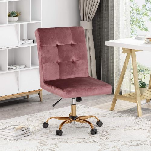  Great Deal Furniture Theodore Glam Tufted Home Office Chair with Swivel Base, Blush and Rose Gold Finish