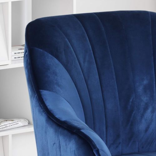  Great Deal Furniture Cassandra Glam Velvet Home Office Chair with Swivel Base, Navy Blue and Silver Finish